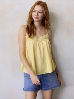 LC Lauren Conrad Yellow Lace-Trim Cami Tank